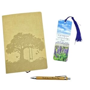 Tree of Life Faux Leather Journal Bamboo Pen Inspirational Bookmark Set Tan